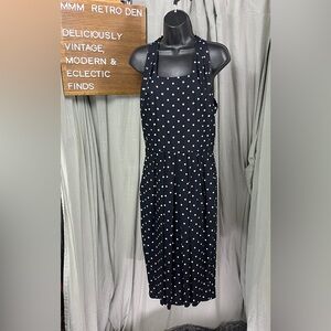 Vintage Black and White Polka Dot Midi Dress